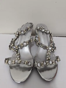 Zapatos para mujer Arnie Lanny plata perla estrás tacones 10M - Imagen 1 de 7