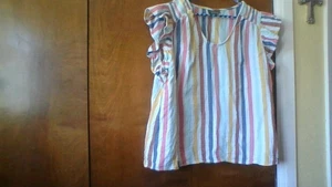 Top Slv Style & Co Multicolor Rayas Volantes Cortos Talla XL Todo Algodón Verano *Defecto - Imagen 1 de 17