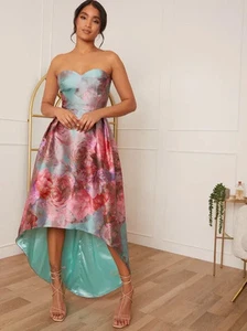Maxi Vestido Chi Chi London Bandeau Dobladillo Floral Ocasión Fiesta 14 Verde/Multi - Imagen 1 de 1