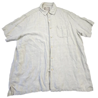 Margaritaville Men XL Silk Linen Blend Button Up Shirt Tan Short Sleeve Casual - Image 1 of 4