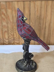 Cardinal Table Lamp Tiffany Style Accent Red Stained Glass Pattern Night Light - Picture 1 of 8