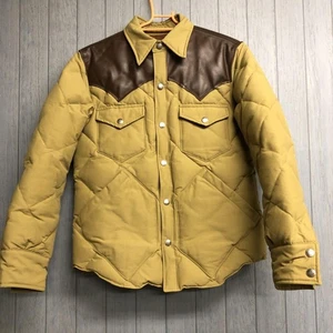 Sugar Cane Leather Yoke Down Jacket Beige Brown Cotton Nylon Size S Japan - Picture 1 of 8