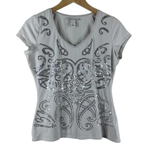 Top para mujer White House Black Market gris algodón lentejuelas manga corta Y2K talla S - Imagen 1 de 7