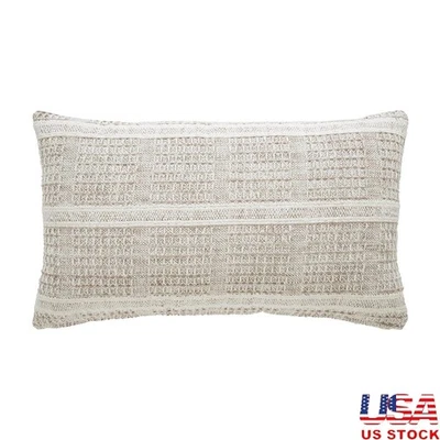 Chic Beige Woven Plaid Decorative Pillow Oblong Accent Cushion Home Decor New - Image 1 of 4