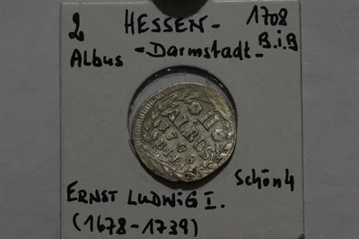 🧭 🇩🇪 GERMANY HESSE-DARMSTADT 2 ALBUS 1708 SILVER SHARP DETAILS B86 HH34 - Image 1 of 3