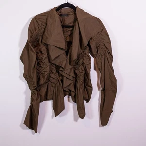 Donna Karan Black Label Women's Cotton Poplin Ruched Stretch Blouse Olive Green - Picture 1 of 5