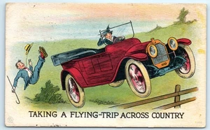 POSTAL Taking A Flying Trip Across Country Mujer Conduciendo Coche Bergman 1917 - Imagen 1 de 2