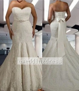 Plus Size Mermaid Sweetheart Lace Up Bow Sash Bridal Gown Wedding Dress Custom - Picture 1 of 5
