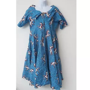 VTG Novelty Print Dress Medium Horses Retro Pinup Collared A Line Rockabilly - Picture 1 of 9