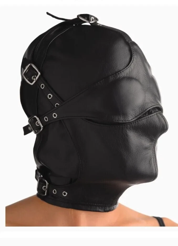 Máscara de cuero real capucha hocico venda para los ojos bondage Foto 1 de 4