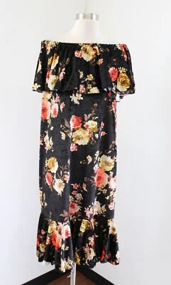 Nuevo con etiquetas Vestido Lularoe Cici Negro Terciopelo Aplastado Floral Hombro Descubierto Volantes 2X 2XL Foto 1 de 4