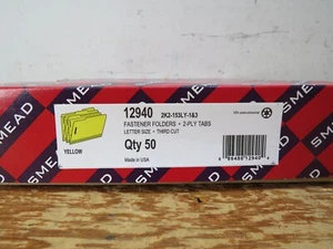 Smead Folders, 2 Fasteners, 1/3 Cut Top Tab, Letter, Yellow, 50/Box (SMD12940) - Picture 1 of 3