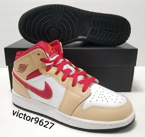Nike Air Jordan 1 Mid GS Beige Rojo Ónix Juvenil Talla 6y = Hombres Talla 6/Mujeres 7.5 - Imagen 1 de 12