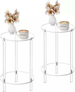 Acrylic round Side Table Set of 2, 11.8" L X 11.8" W X 20.2" H, Clear Small End - Picture 1 of 7