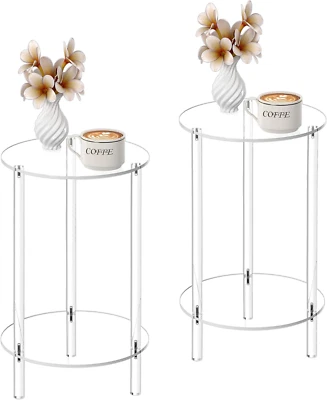 Acrylic round Side Table Set of 2, 11.8" L X 11.8" W X 20.2" H, Clear Small End - Image 1 of 4