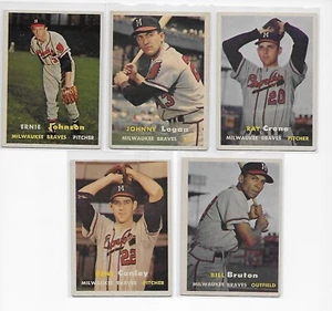 1957 Topps Baseball 5-Card Milwaukee Braves Lot #4 #28 #48 #68 #333 Short Print - Picture 1 of 2