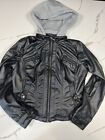 JouJou Unisex Children’s Faux Leather Jacket Removable Hood Black Gray Size L