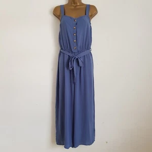 NEW Ex Dorothy Perkins 10-20 Wide Leg Button Front Blue Culotte Belted Jumpsuit - Picture 1 of 5
