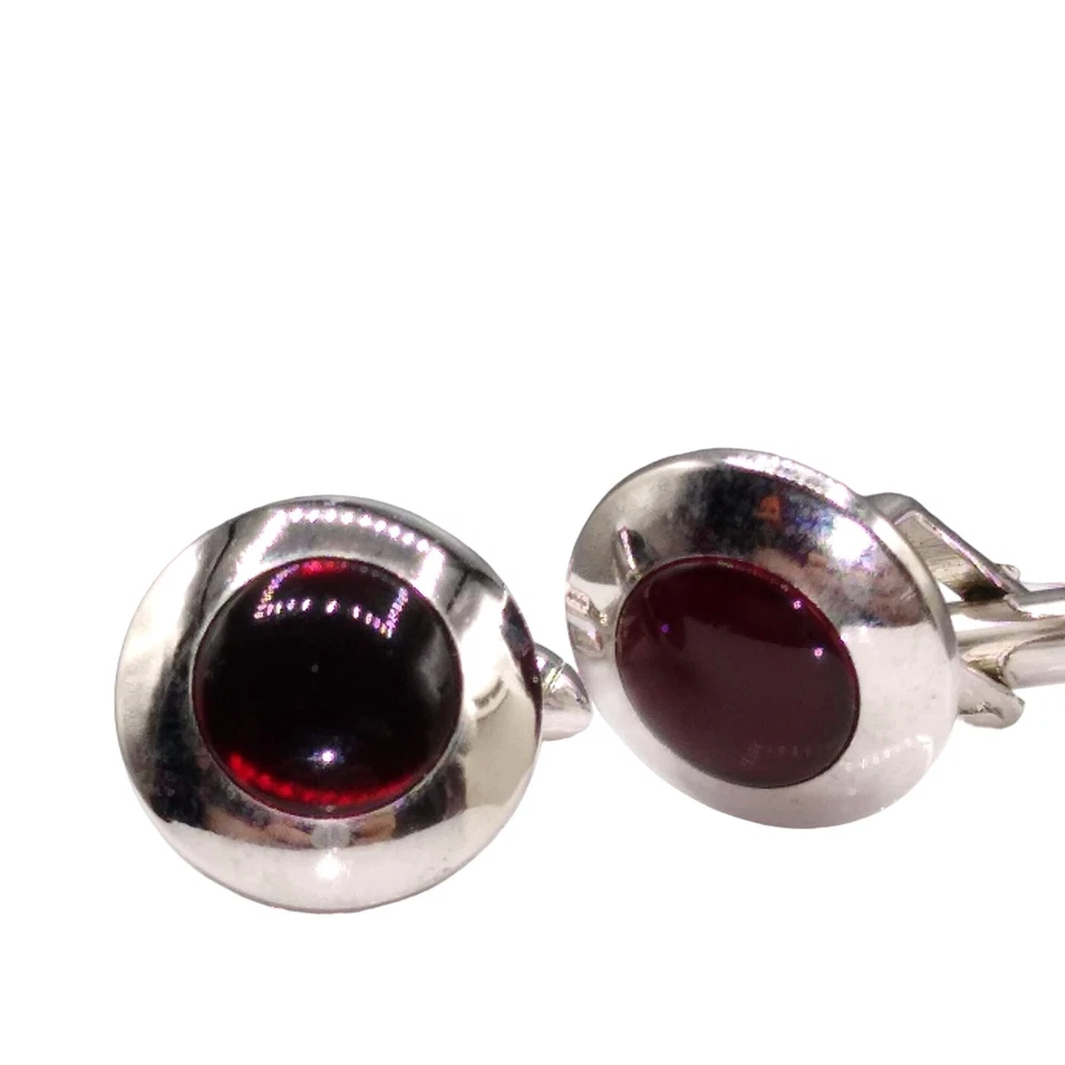 Vintage Swank Red Lucite Silver Tone Cuff Links, Mod Mid Century Cufflinks, Gift - Image 1 of 4