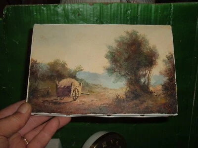 vintage painting signed oil on canvas painting landscape small 5 1/2" x 8 1/2" - Image 1 of 4