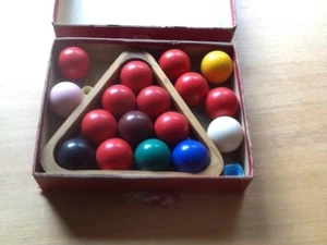 Pool Table Balls With Wooden Frame, Chalk & Rod Balance - Picture 1 of 12