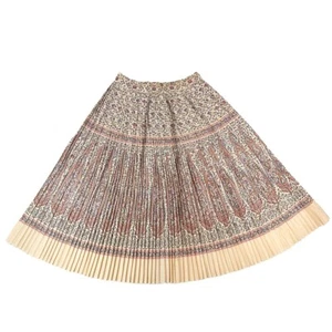 Vtg Paisley Micro Pleated Midi Skirt XXS 24" Cream Floral Boho 40s 50s *Flaws* - Picture 1 of 16