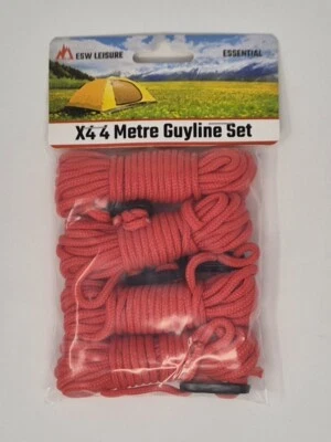 ESW LEISURE 🔥X4 Rot 4 Meter 4mm Abspannleine Seile Zelt Camping Wohnwagen Abspannleine Kufen Seil