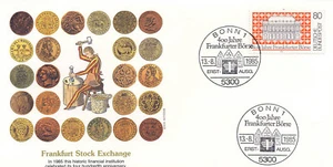 Germany 1985 First Day Cover Frankfurt Stock Exchange #1447 Money Topical Stamp - Picture 1 of 1