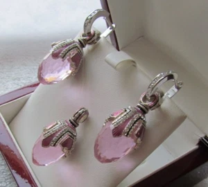 PINK TOPAZ EARRINGS & PENDANT SET HANDMADE RUSSIAN SOLID STERLING SILVER 925 - Picture 1 of 6