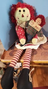 18 Zoll primitive Raggedy Ann Puppe Country Folk Dekor sitzend mit ihrem Baby Andy - Bild 1 von 8