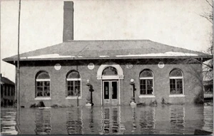 Vtg Aurora Indiana IN Flood Damage of 1937 Public Library Disaster Postcard - Picture 1 of 2