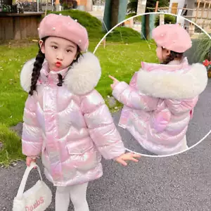 Cute Wings Winter Girls Jacket Keep Warm Princess Coat Fur Collar Hooded Zipper - Picture 1 of 32