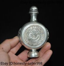 4.2" Marked china palace dynasty Tibetan silver dragon loong statue snuff bottle