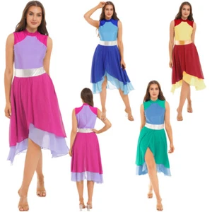 Women Praise Dance Dress Sleeveless Color Block Lyrical Modern Dancewear AU - Picture 1 of 54