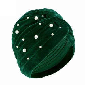 Muslim Women Beaded Hijab Hat Velvet Hair Loss Chemo Caps Beanie Wrap Headwear - Picture 1 of 41