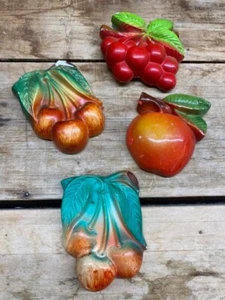 Vintage Chalkware Apples and Cherries Fruit AS IS 4pcs - Picture 1 of 6