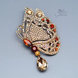 Women Antique Gold Topaz Crystal Butterfly Pendant Brooch Pin Christmas Gift 219 - Picture 1 of 4