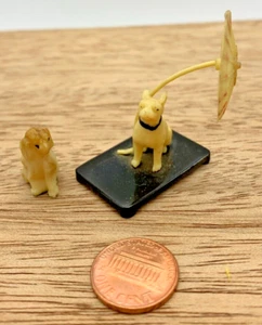 VTG 1930s umbrella dog celluloid 2" penny toy JAPAN + similar dog 1" miniatures - Picture 1 of 6
