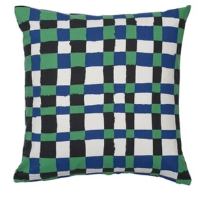 Ikea PLATTLUMMER Pillow Cushion Cover 20" x 20" Green/Blue/Black Checkered - Picture 1 of 5
