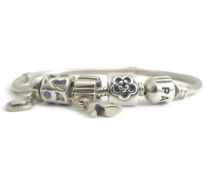 Pandora Sterling Silver Charm Bracelet with 4 Silver Pandora Charms, 26.27 Grams - Picture 1 of 11
