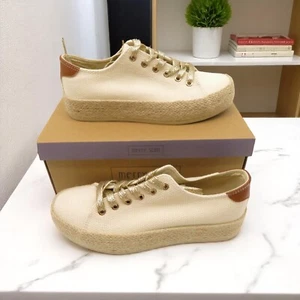 MERRY SCOTT JUTE LACE UP FLATFORM SHOES GOLD METALLIC LACES EU 39 SIZE 6 CREAM - Picture 1 of 8
