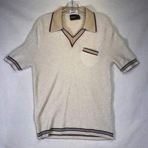 Vintage Lahmar Poloshirt Erwachsene Medium beige V-Ausschnitt Pullover Freizeit 60er 70er Herren - Bild 1 von 14