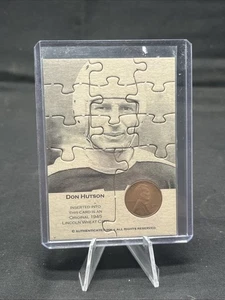 Tarjeta de pieza de rompecabezas completa de tinta autenticada Don Hutson con centavo de trigo 1945  - Imagen 1 de 8