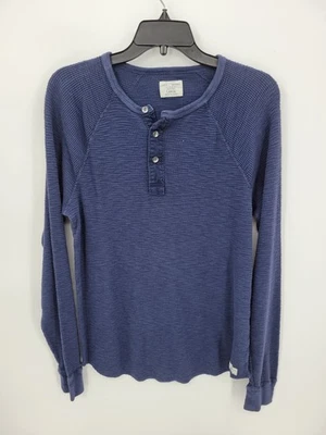 Camisa LL Bean Para Hombres Grande Azul Tejido Waffle Henley Manga Larga Informal Pullover Foto 1 de 4