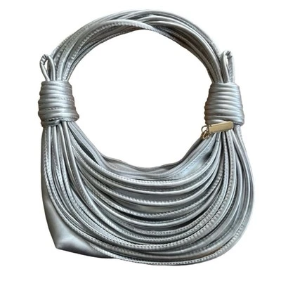 Y2K Metallic Sparkle Silver Handwoven Knotted Rope Noodle Shoulder Handbag  - Image 1 of 4