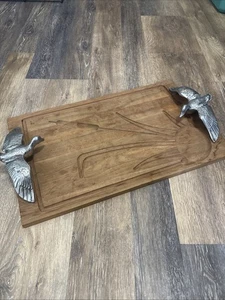 Vintage Wilton Bruce Fox 24x14" Holz Serviertablett Gussmetall Zinn Entengriffe - Bild 1 von 9