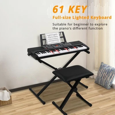GLARRY 61 Keys Full Size Electric Keyboard Piano With Bench, Stand,Headphone - Image 1 of 4