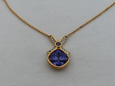 Estate Swarovski 18" Gold Colored Necklace with Amethyst UC-3 - Image 1 of 4