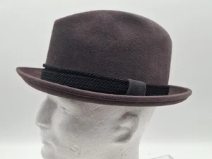 VINTAGE Dobbs New York Fedora Hat Men 7 1/8 Fur Felt Dark Gray USA - Picture 1 of 9