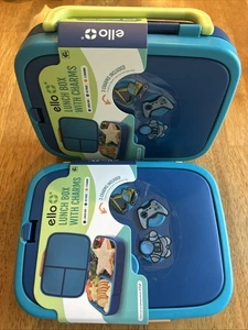 Two - ello Lunch Boxes with 3 Charms Ice Pack Blue 2 Tone Dishwasher Safe - Picture 1 of 2